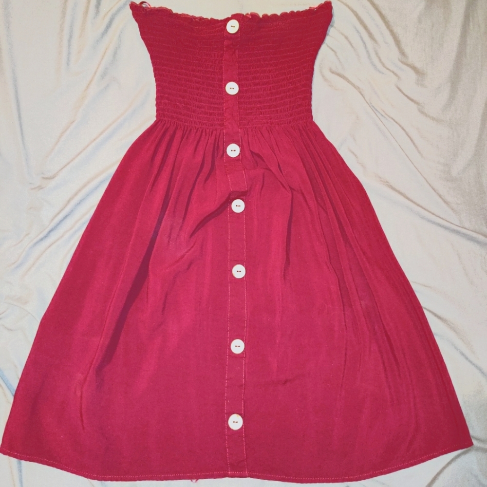 NEW Burgundy Wine Button Tube Summer Short Sun Dress XS A Line Midi